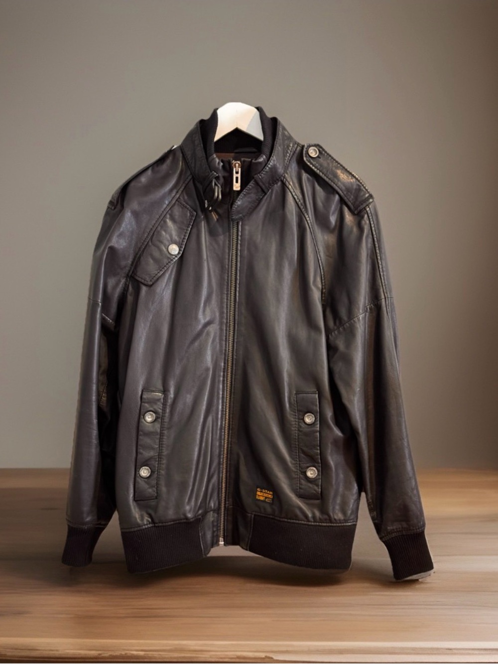 G-Star Black Astron Leather Bomber Jacket ~ MED